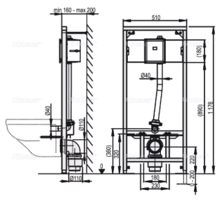 Рама для подвесного унитаза и сенсорного устройства AlcaPlast A114S/1200
